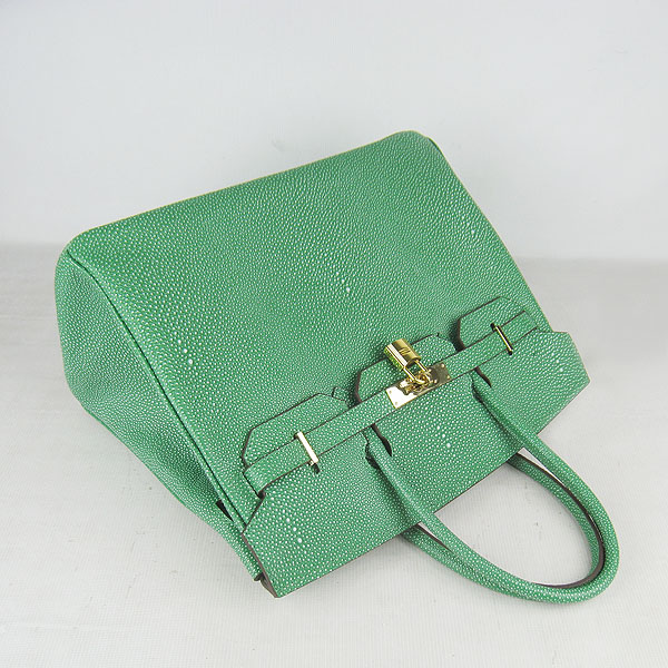 High Quality Fake Hermes Birkin 35CM Pearl Veins Leather Bag Green 6089 - Click Image to Close